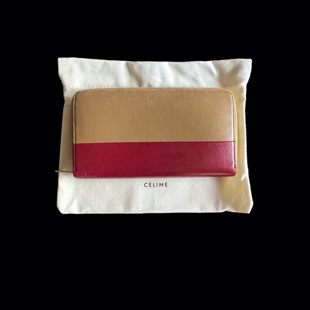 Celine | Multifunction Zip Wallet Tan and Burgundy
